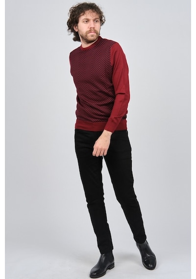 Pave Erkek Bisiklet Yaka Desenli Yün Kazak 4537043 Bordo Bordo