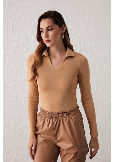 Sateen Polo Yaka Triko - Bisküvi-132060 Bisküvi