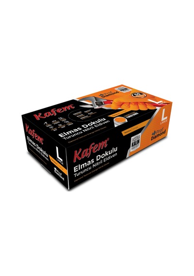 Kafem Prof Dia Ekstra Kalın Turuncu Nitril Eldiven Elmas Dokulu L 50 Adet X 5 Paket