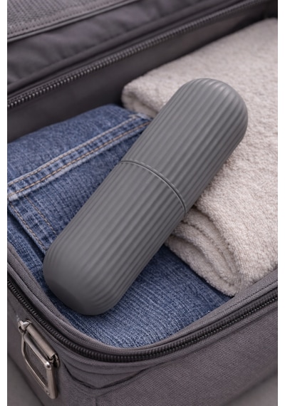Gri Seyahat Tipi Organizer Taşıma Kabı Diş Fırçası Gözlük Makyaj Fırçası Kutusu 19 cm