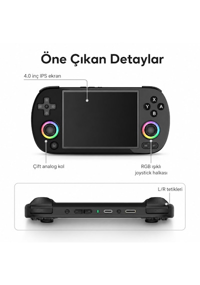 Rg40xxh Retro El Oyun Konsolu 4.0 İnç Ips Ekran, Taşınabilir Retro Atari Konsolu