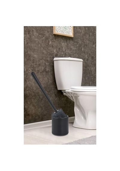 Silikon Wc Tuvalet Banyo Fırçası Klozet Fırçası Siyah Oval Siyah Diğer