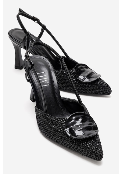 Luvishoes Levıa Siyah Hasır Dokulu Aksesuar Detaylı Kadın Topuklu Ayakkabı Siyah