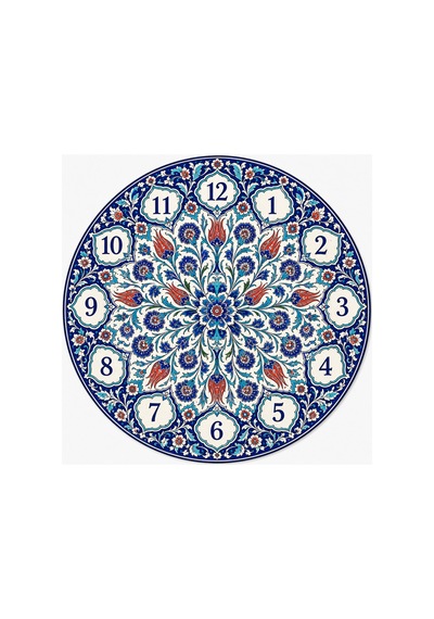 AA Shop Osmanlı İznik Çini Desenli Dekoratif Baskılı Ahşap Duvar Saati 45 Cm Sessiz Akar Mekanizma 883 Çoklu Renkli