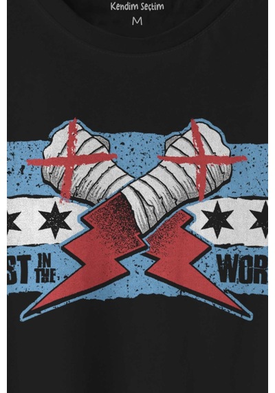 Unisex T-shirt Eldiven Blue Flag Cm Punk Fitness Dövüş Boks Gym Spor Baskılı Siyah Tişört 001