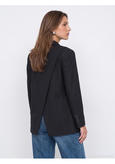 Dilvin 60829 Çizgili Kruvaze Blazer-siyah