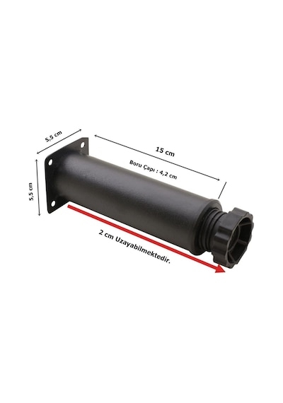 4 Adet Mobilya Ayağı Metal 15 Cm Ayarlı 42 Mm Mat Siyah Ayak