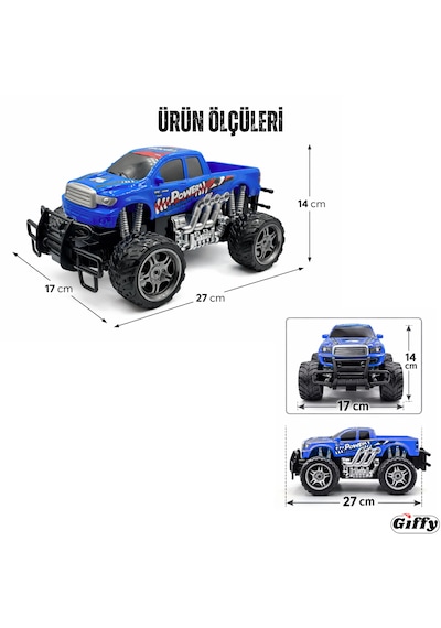 Uzaktan Kumandalı Canavar Ranger Araba Şarjlı Full Fonksiyon 4x2 Off Road Kamyon Oyuncak Arazi Aracı Mavi