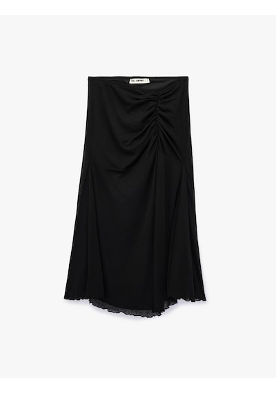 Koton Slim Fit Büzgülü A Kesim Midi Etek Siyah 6sal70065ık