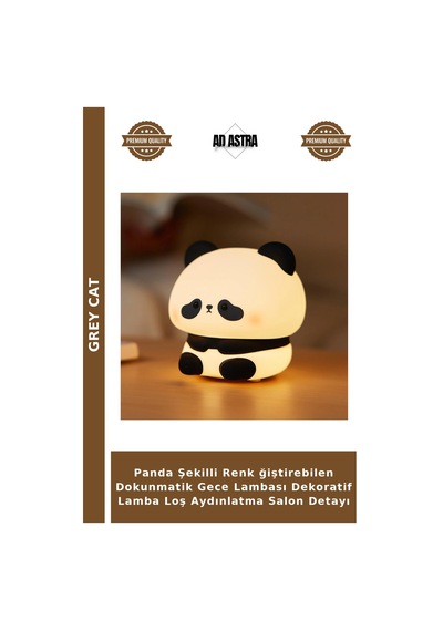 Panda Şekilli Renk Ğiştirebilen Dokunmatik Gece Lambası Dekoratif Lamba Loş Aydınlatma Salon Detayı Çok Renkli