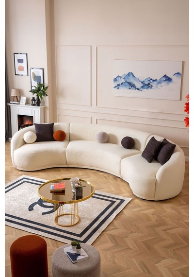 Elips Köşe Koltuk Takımı Krem Krem