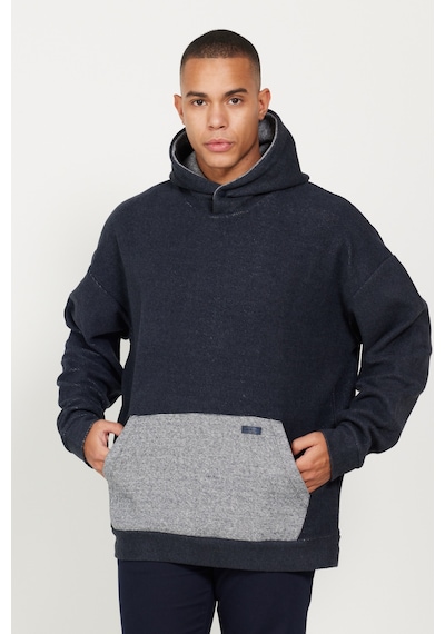 AC&Co / Altınyıldız Classics Erkek Indıgo Melanj Oversize Bol Kesim Kapüşonlu Desenli Pamuklu Sweatshirt İndigo