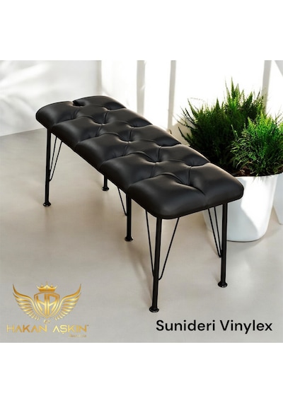 By Hakan Aşkın Siyah Metal Ayaklı Vinylex Suni Deri Siyah Bench Tekli Siyah Sunideri