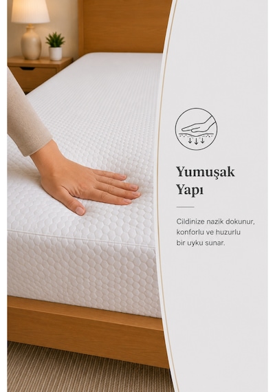 Fitted Bazalı Sıvı Geçirmez Yatak Alez Koruyucusu Beyaz Beyaz
