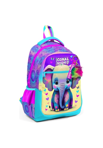Coral High Pembe Turkuaz Fil Desenli Kız Çocuk İlkokul Çantası Ve Günlük Sırt Çantası