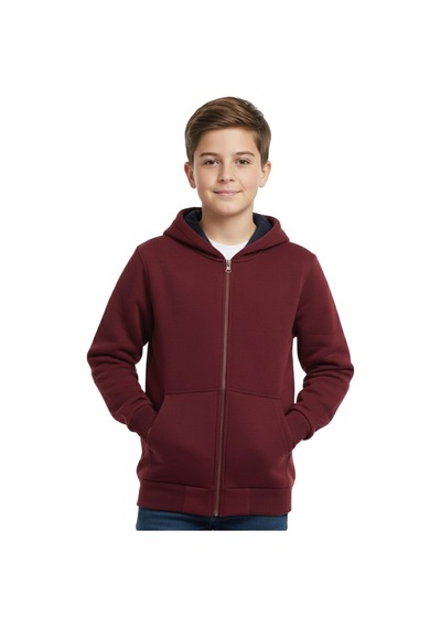 Bordo Fermuarlı Kapüşonlu Cepli Kız Erkek Sweatshirt Bgl-st04999 Bordo