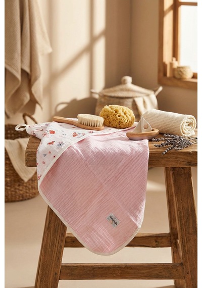 Pembe 4 Kat Müslin Çok Amaçlı Bebek Banyo Bornozu 85x85 Cm Açık Pembe