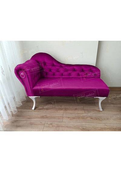 Dekoratif Bihter Koltuk Josefin Puf 120 Cm Beyaz Ayak Mor