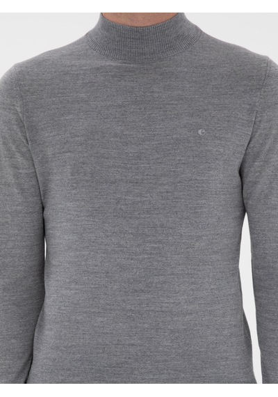 Cacharel Füme Slim Fit Yün Karışımlı Yarım Balıkçı Yaka Basic Triko Kazak Gri