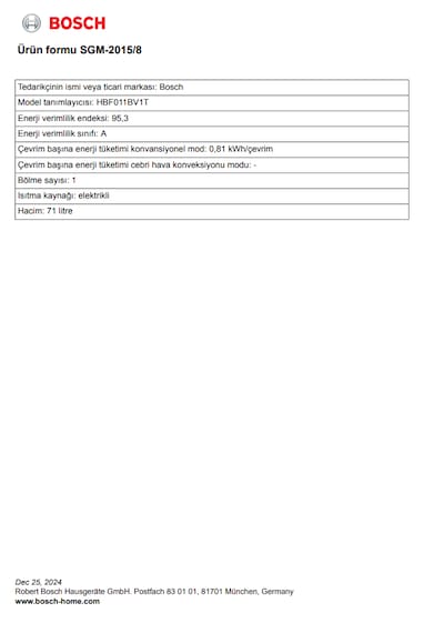 Bosch Serie 2 HBF011BV1T 71 LT Ankastre Fırın
