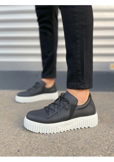 Jy502 Bold Bağcıklı Cilt Erkek Günlük Sneaker Ayakkabı Cbt - Siyah Siyah
