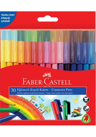 Faber-Castell Eğlenceli Keçeli Kalem 30 Renk, Geniş Renk Yelpazesi, Su Bazlı Mürekkep, Bağlanabilir Kapak