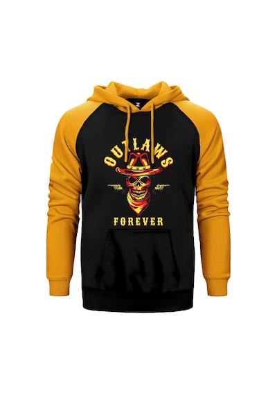Red Dead Redemption 2 Outlaws Forever Skull Sarı Renk Reglan Kol Kapşonlu Sweatshirt Sarı