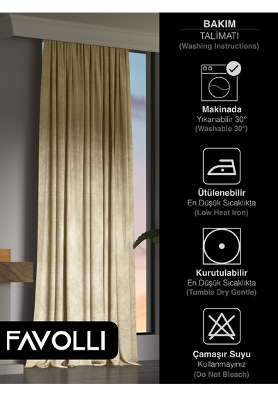 Br Favolli Kadife Dokulu Bej Ada Fon Perde Ekstrafor Büzgülü Dream Series Bej