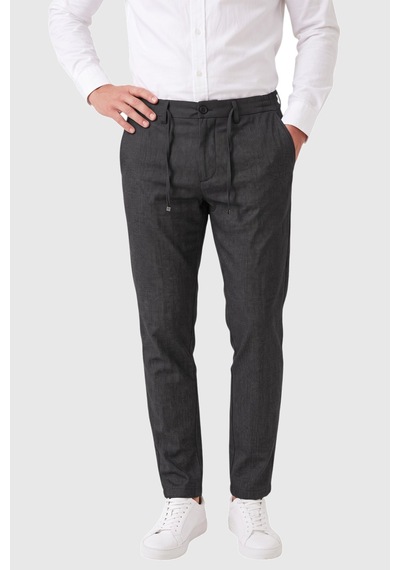 Rizzup Erkek Slim Fit Kırçıllı Füme Kumaş Pantolon İpli Esnek Bel Likralı Spor Şık Pantolon 2700252