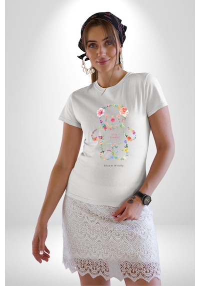 Sadece Yaşamak Unisex Unisex Beyaz Organik Baskılı T-shirt Penye Yüksek Kalite Beyaz
