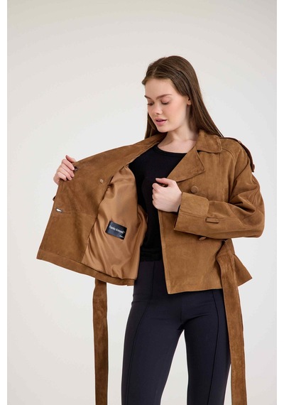 Oversize Bayan Süet Deri Ceket Vb-2 Bk-2791 - 24027 Kahverengi
