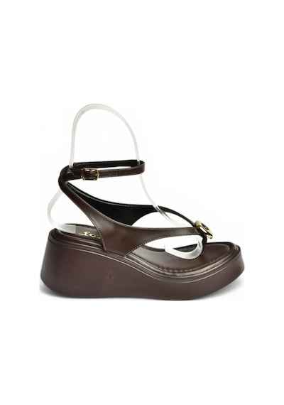 Fox Shoes Y973465909 Kahverengi Parmak Arası Dolgu Tabanlı Kadın Sandalet