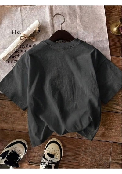 Kadın Bohem Kelebek Desenli Grafik Baskılı T-shirt Gri