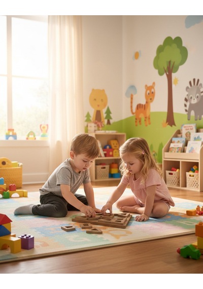 Montessori Eğitici Geometrik Puzzle Oyunu - El Yapımı Yapboz Puzzle Seti Kahverengi Üçgen