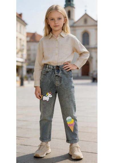 Kaizer Jeans Dondurma & Unicorn Baskılı Füme Çocuk Pantolonu