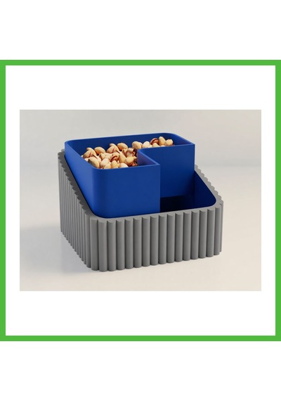 Vaveni 3d Baskı Fıstık Kasesi - Çift Hazneli Kabuk Ayırıcı Sunum Kasesi - Gri Mavi Arz