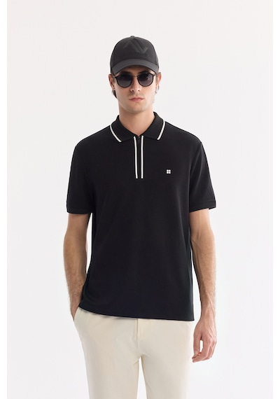 Avva Erkek Siyah Kıvrılmaz Polo Yaka Fermuarlı Bi-stretch İnterlok Regular Fit T-shirt A61y1003