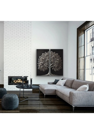 2li Eskitme Krom Ağaç Kanvas Tablo 60x120cm X2 Çok Renkli