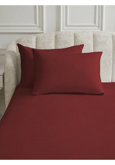 Line Bordo Pamuk Saten Çift Kişilik Nevresim Takımı Lastiksiz Çarşaflı 4 Parça Set Bordo