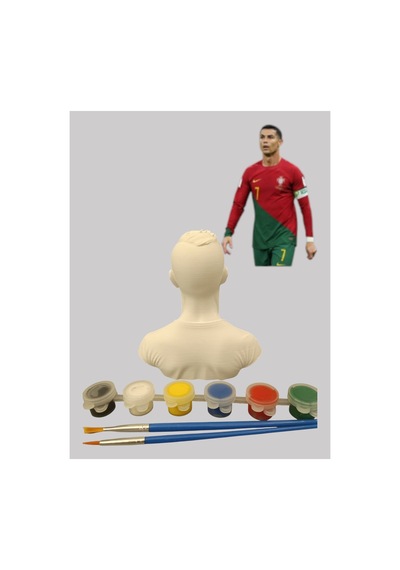3d Ronaldo Futbolcu Figür Boyama Seti - Kendin Boya Hobi Ve Etkinlik Seti - Akrilik Boya + 2 Fırça