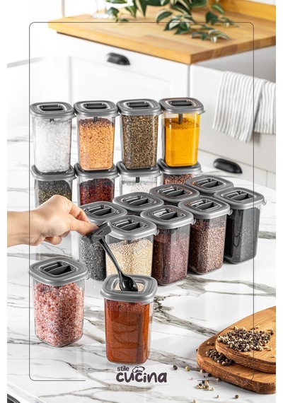 Alessi 18 Adet Kendinden Kaşıklı Etiketli Baharatlık Seti 450 Ml Antrasit Siyah