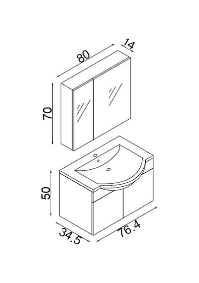 Teta Home Kahire 80 Cm Mdf Banyo Dolabı Seti Antrasit