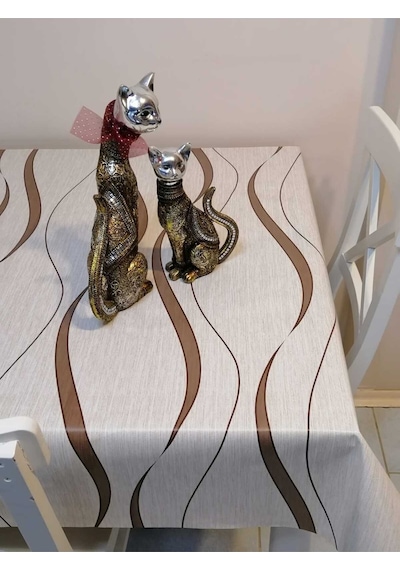 Elyaflı Pvc Muşamba - Desenli Silinebilir Masa Örtüsü 02mrl151a Kahve