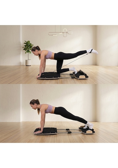 Ahşap Pilates Aleti 20+ Egzersiz Destekli 4 Kademe Dirençli Kayan Platformlu Fitness Egzersiz Aleti Siyah