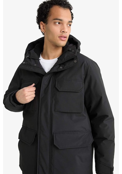 Defacto Su İtici Regular Fit Kapüşonlu Çift Cepli Fermuarlı Çıtçıtlı Mont F5701ax25wnbk27 Siyah-bk27