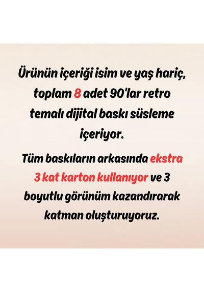 90'lar Retro Temalı Doğum Günü Kişiye Özel Pasta Süsü Seti