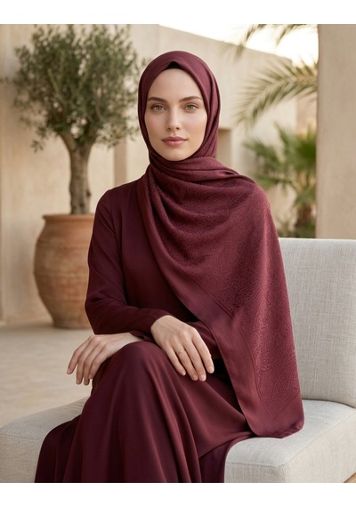 Moda Nuda Çift Taraflı Etnik Desen Şal Bordo