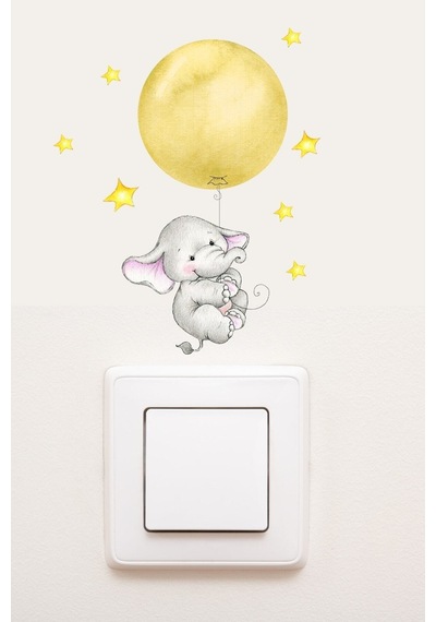 Priz Sarı Balonlu Fil Dekoratif Priz Sticker