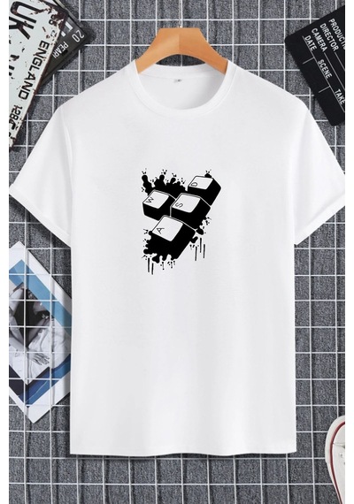 Unisex Kadın Erkek W A S D Gaming Baskılı Oversize T-shirt Beyaz Mck2277 Beyaz