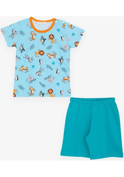 Breeze Girls & Boys Erkek Bebek Pijama Takımı Hayvanlar Alemi Temalı 9 Ay-3 Yaş, Bebe Mavisi-bebe Mavisi Bebe Mavisi